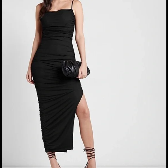 Express | Dresses | Body Contour Ruched Mesh Midi Dress With Tags | Poshmark